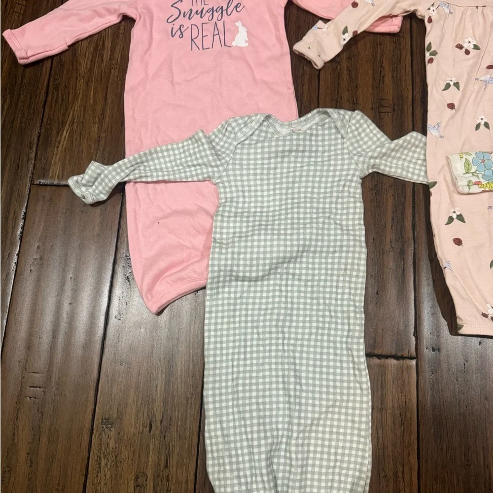 Set of Four Baby Sleep Sacks with Floral and Checkered Patterns
